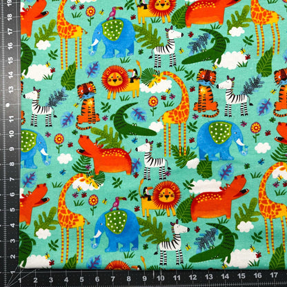 Teal Zoo Animal FLANNEL Fabric 44 - 7952 Fun Flannels - Mary Jo Fabrics