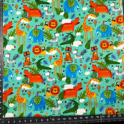 Teal Zoo Animal FLANNEL Fabric 44 - 7952 Fun Flannels - Mary Jo Fabrics