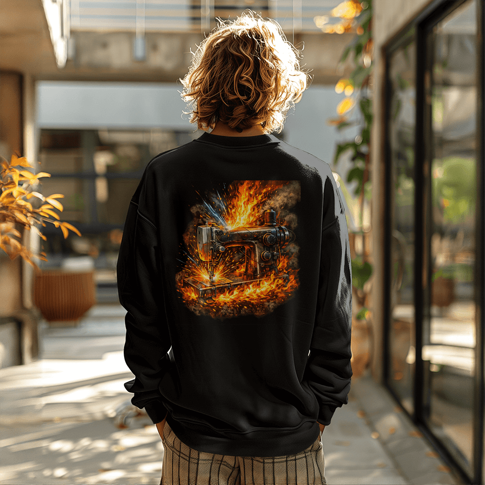 This Sewing Machine is on Fire Sweatshirt - Great to Wear while Sewing - Mary Jo Fabrics