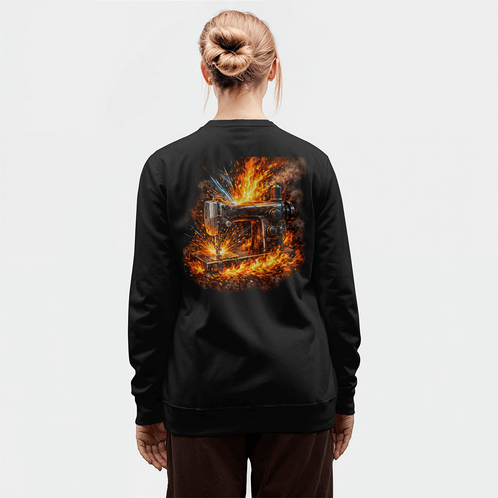 This Sewing Machine is on Fire Sweatshirt - Great to Wear while Sewing - Mary Jo Fabrics