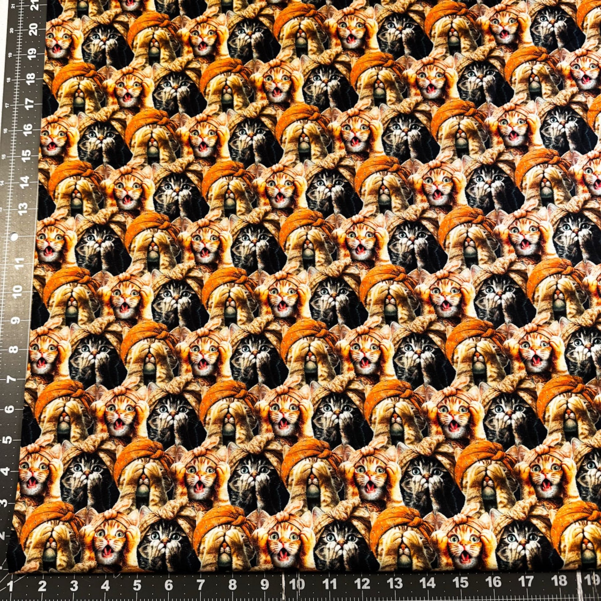 Three Wise Cats Cotton Fabric 24208 See no Evil Cats - Mary Jo Fabrics