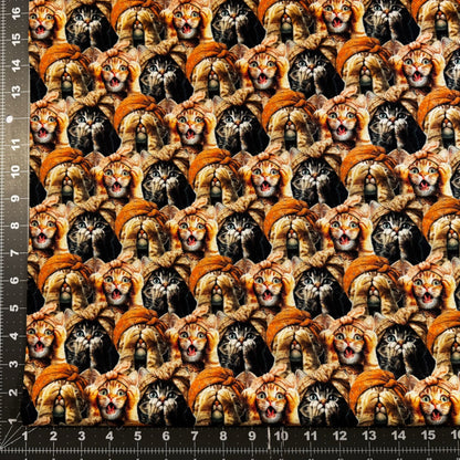 Three Wise Cats Cotton Fabric 24208 See no Evil Cats - Mary Jo Fabrics