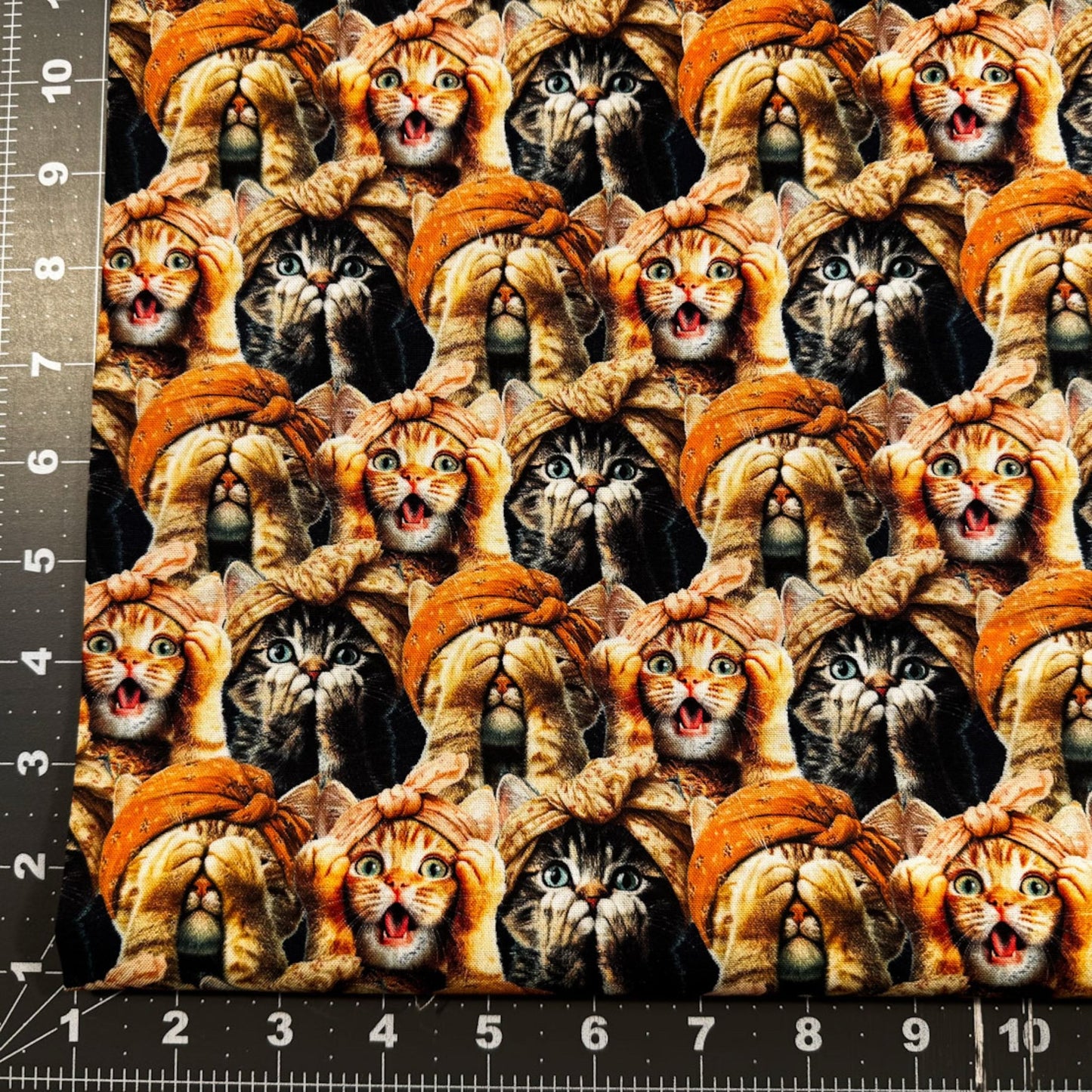 Three Wise Cats Cotton Fabric 24208 See no Evil Cats - Mary Jo Fabrics