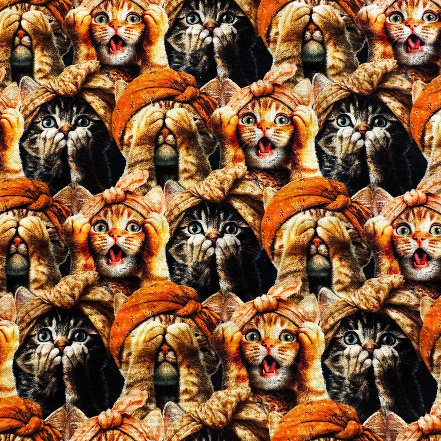 Three Wise Cats Cotton Fabric 24208 See no Evil Cats - Mary Jo Fabrics