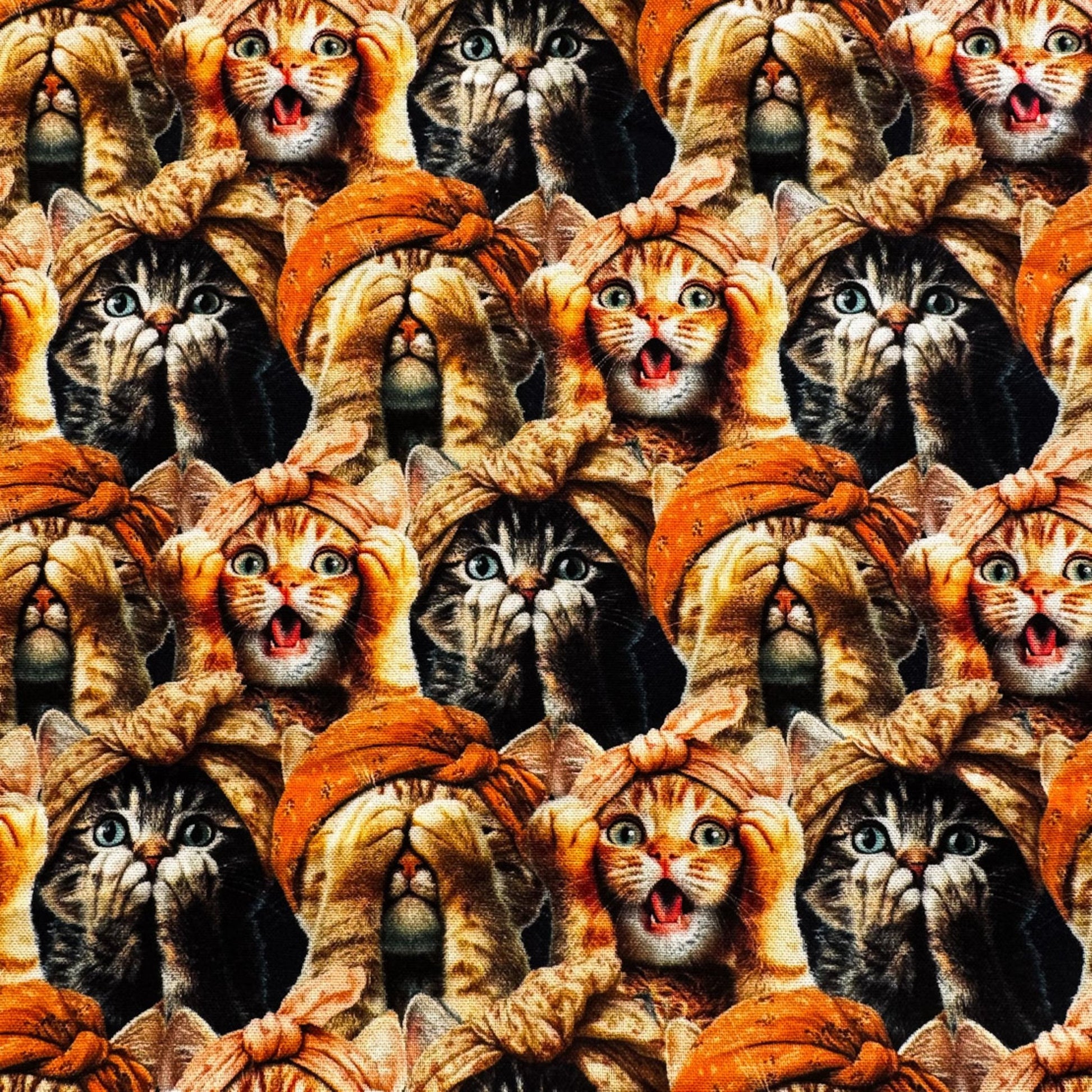 Three Wise Cats Cotton Fabric 24208 See no Evil Cats - Mary Jo Fabrics