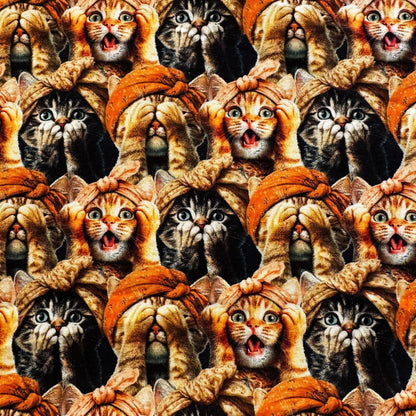 Three Wise Cats Cotton Fabric 24208 See no Evil Cats - Mary Jo Fabrics