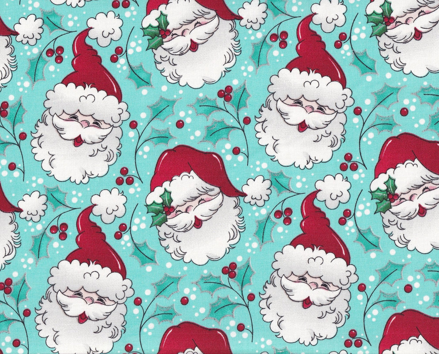 Tossed Santa faces w Glitter Christmas fabric - Mary Jo Fabrics