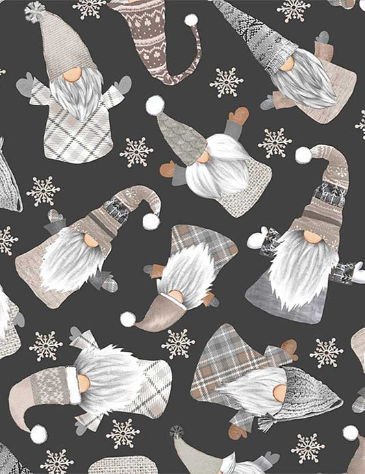 Tossed White Holiday Gnomes fabric C8207 - Mary Jo Fabrics