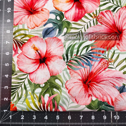 Tropical Blush Floral Fabric DX4497 Hibiscus Flower Fabric - Mary Jo Fabrics