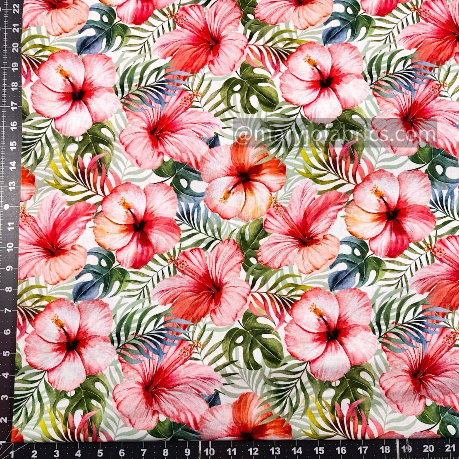 Tropical Blush Floral Fabric DX4497 Hibiscus Flower Fabric - Mary Jo Fabrics