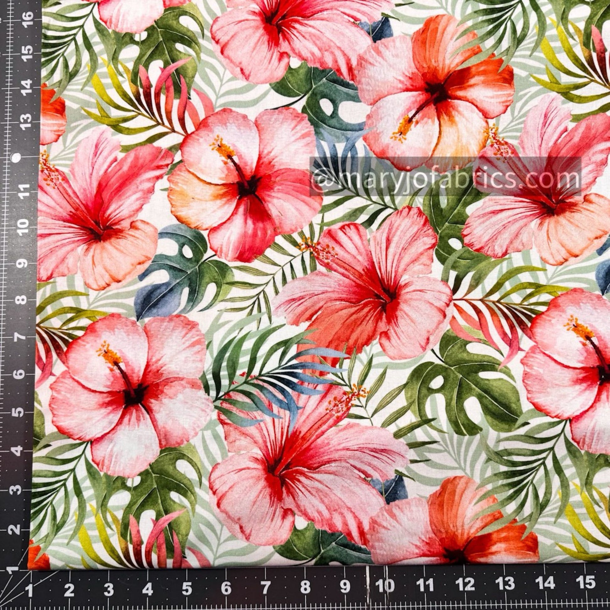 Tropical Blush Floral Fabric DX4497 Hibiscus Flower Fabric - Mary Jo Fabrics