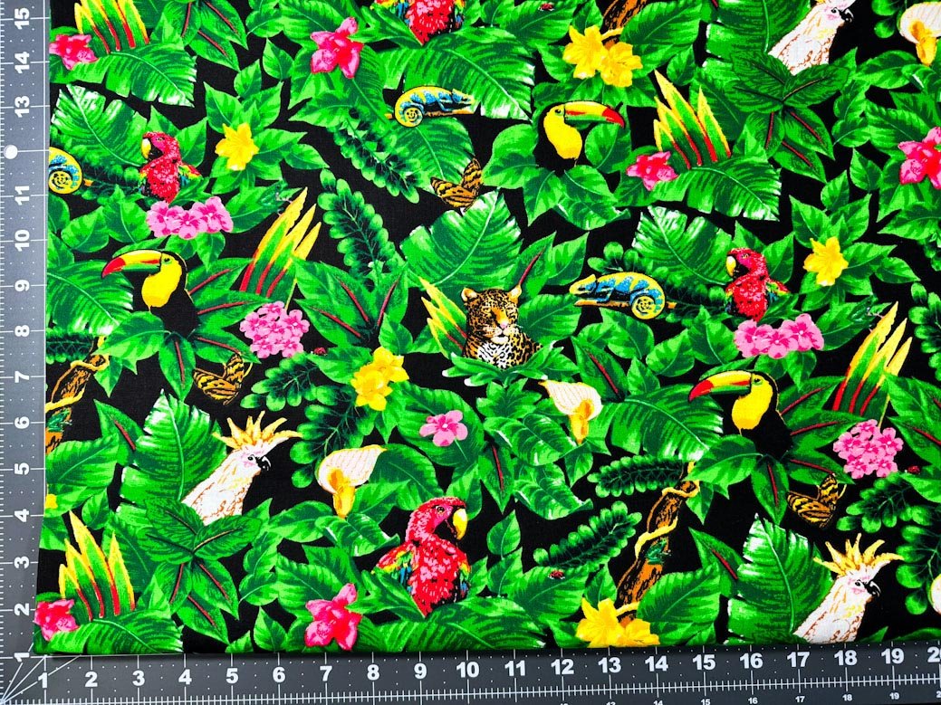 Tropical Jungle cotton fabric toucan lizards - Mary Jo Fabrics