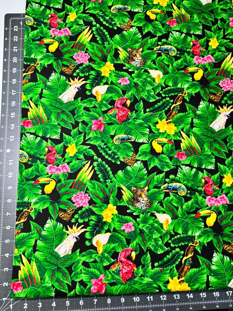 Tropical Jungle cotton fabric toucan lizards - Mary Jo Fabrics