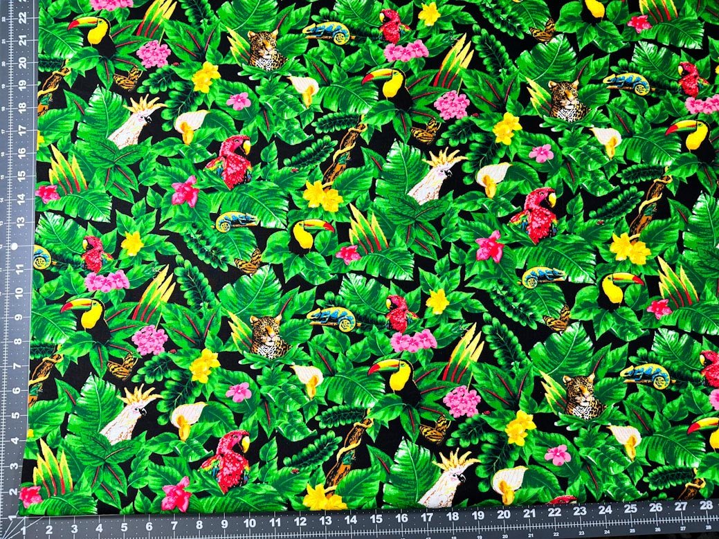 Tropical Jungle cotton fabric toucan lizards - Mary Jo Fabrics