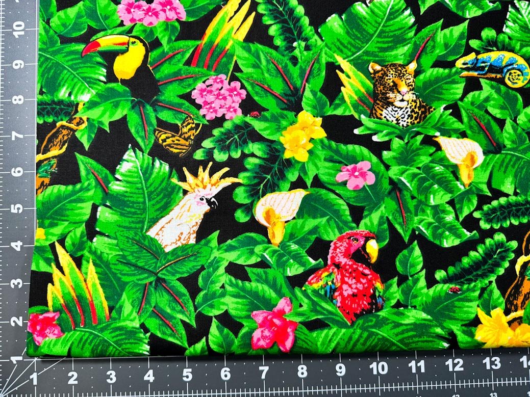 Tropical Jungle cotton fabric toucan lizards - Mary Jo Fabrics