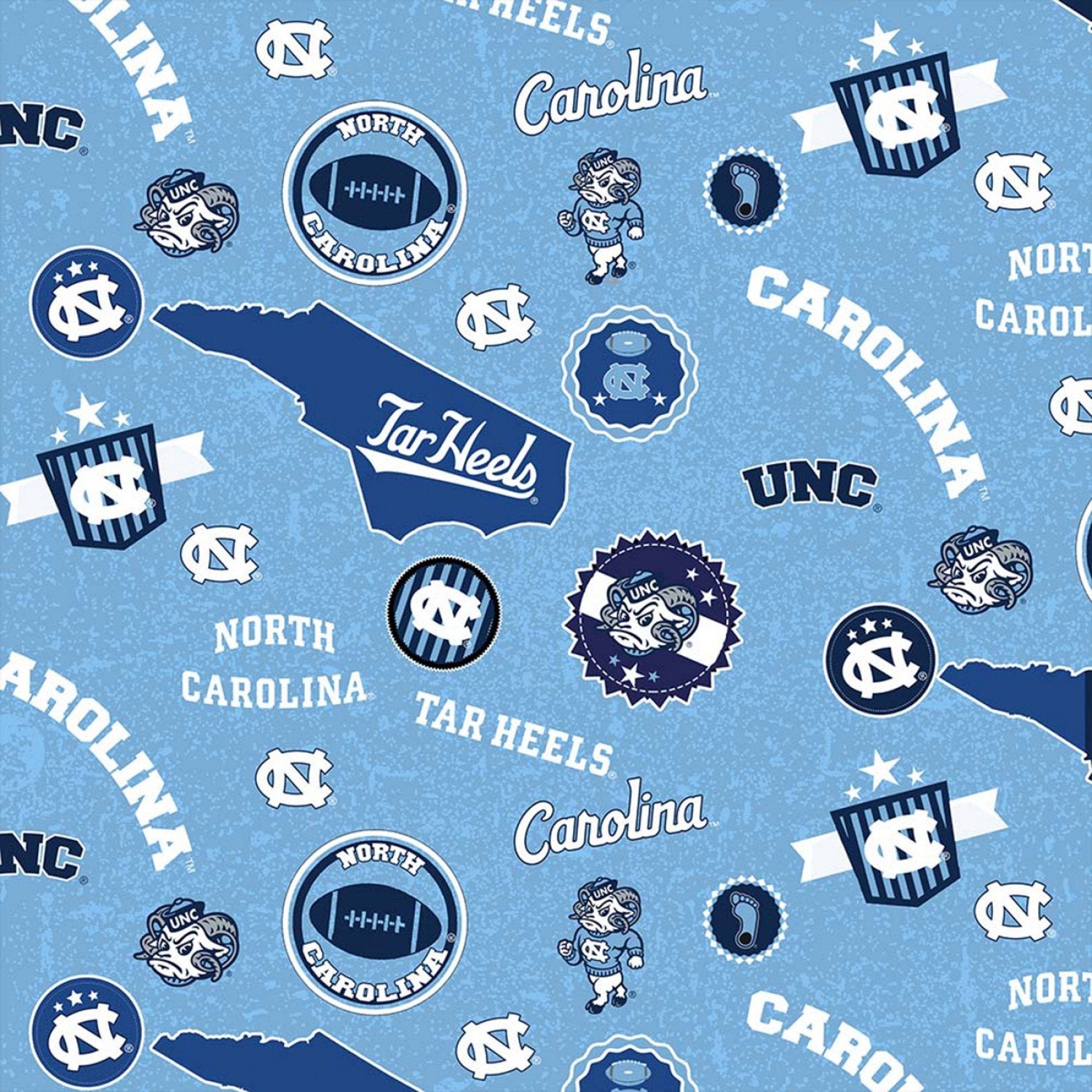 UNC University of North Carolina Fabric NC - 1208 TarHeels Cotton Fabric - Mary Jo Fabrics