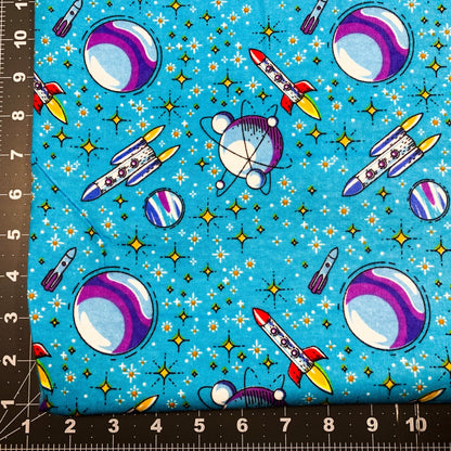 Up in Space Rockets FLANNEL DX5317 Moons Rocket ships - Mary Jo Fabrics