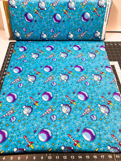 Up in Space Rockets FLANNEL DX5317 Moons Rocket ships - Mary Jo Fabrics