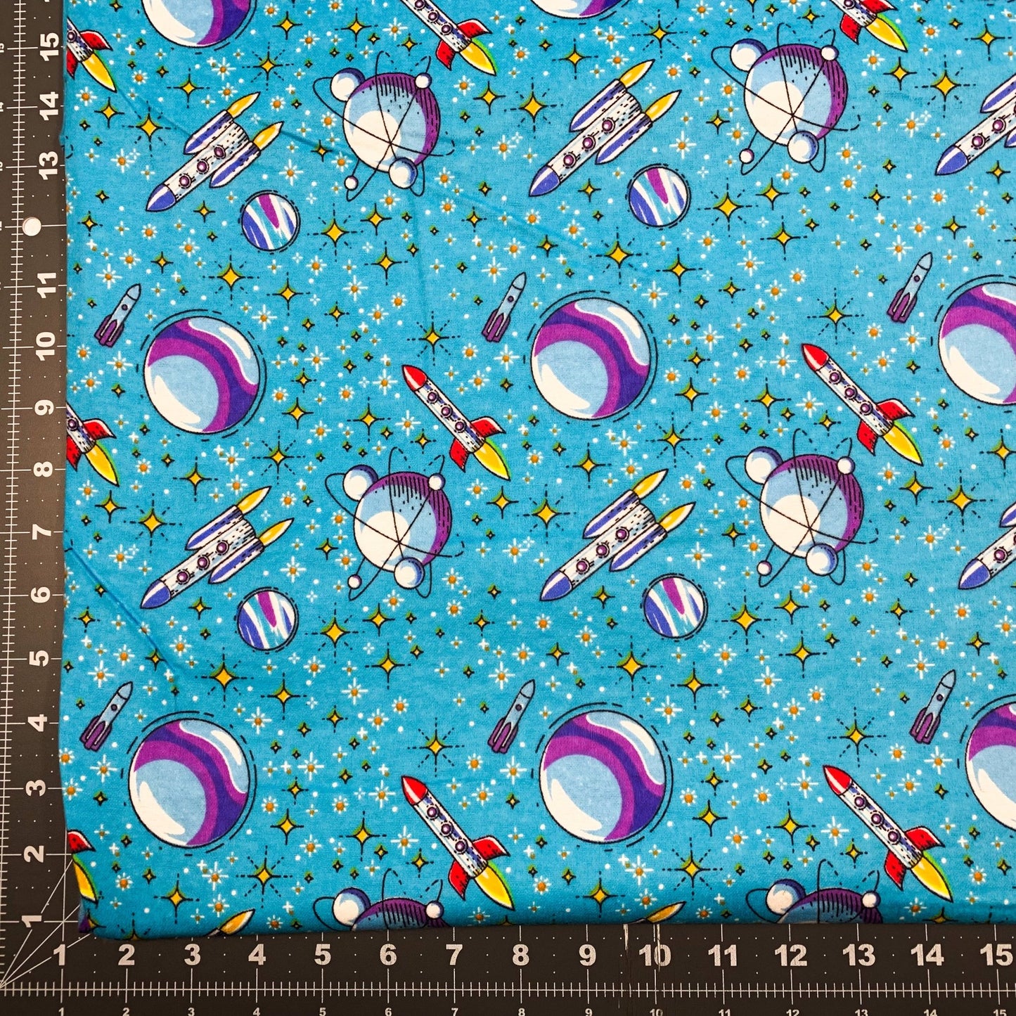 Up in Space Rockets FLANNEL DX5317 Moons Rocket ships - Mary Jo Fabrics