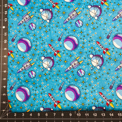 Up in Space Rockets FLANNEL DX5317 Moons Rocket ships - Mary Jo Fabrics