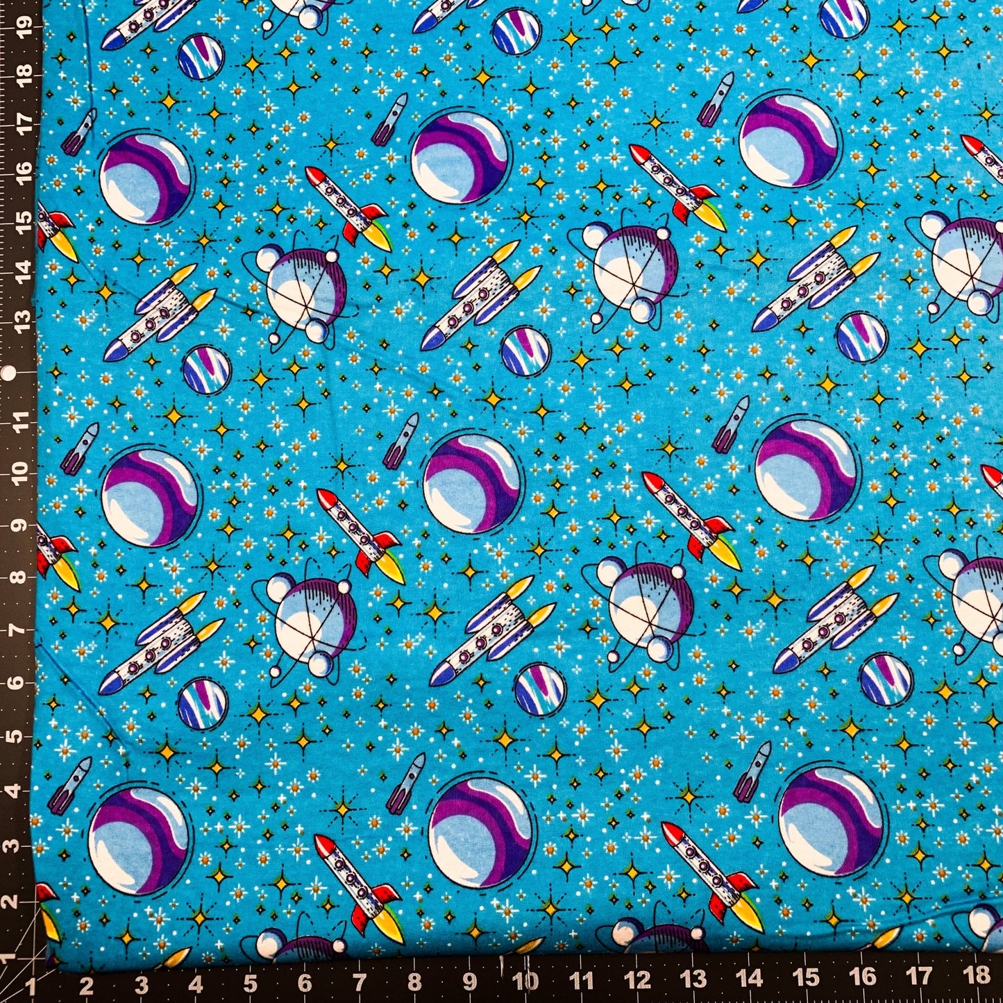 Up in Space Rockets FLANNEL DX5317 Moons Rocket ships - Mary Jo Fabrics