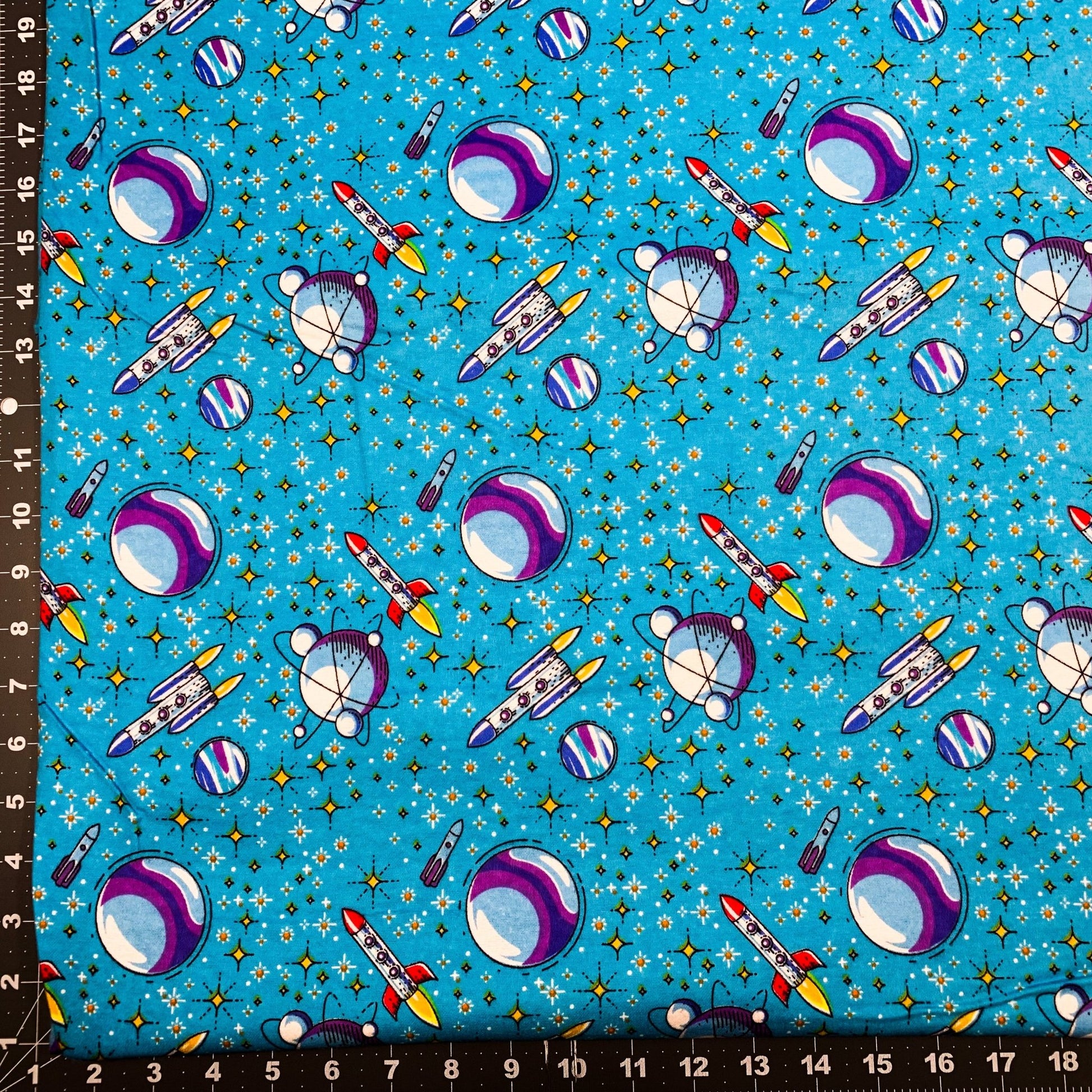 Up in Space Rockets FLANNEL DX5317 Moons Rocket ships - Mary Jo Fabrics