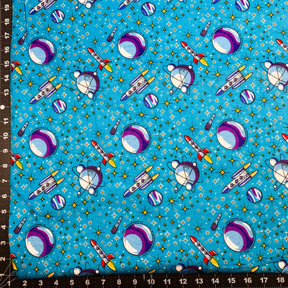 Up in Space Rockets FLANNEL DX5317 Moons Rocket ships - Mary Jo Fabrics
