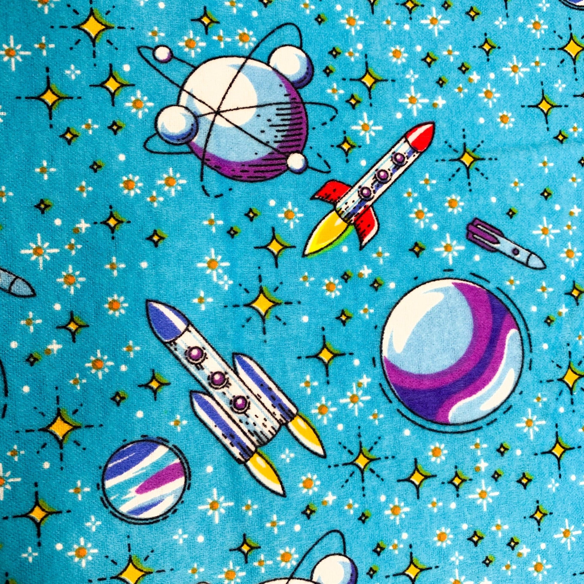 Up in Space Rockets FLANNEL DX5317 Moons Rocket ships - Mary Jo Fabrics