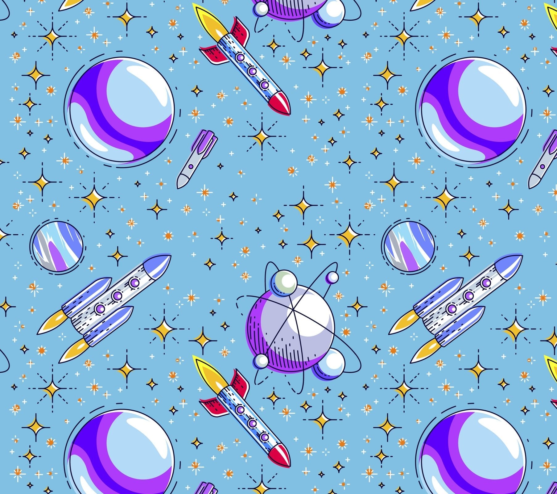 Up in Space Rockets FLANNEL DX5317 Moons Rocket ships - Mary Jo Fabrics
