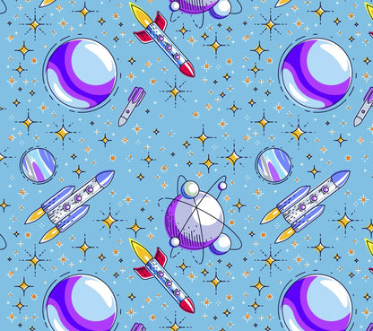 Up in Space Rockets FLANNEL DX5317 Moons Rocket ships - Mary Jo Fabrics