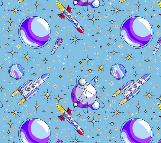 Up in Space Rockets FLANNEL DX5317 Moons Rocket ships - Mary Jo Fabrics