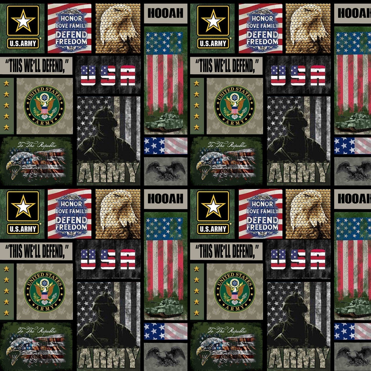 US Army fabric 1339A Military Army Block - Mary Jo Fabrics
