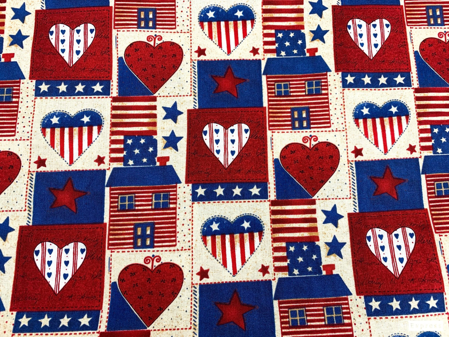 USA Heart Patriotic fabric AG - 9063 - 1B Americana hearts - Mary Jo Fabrics