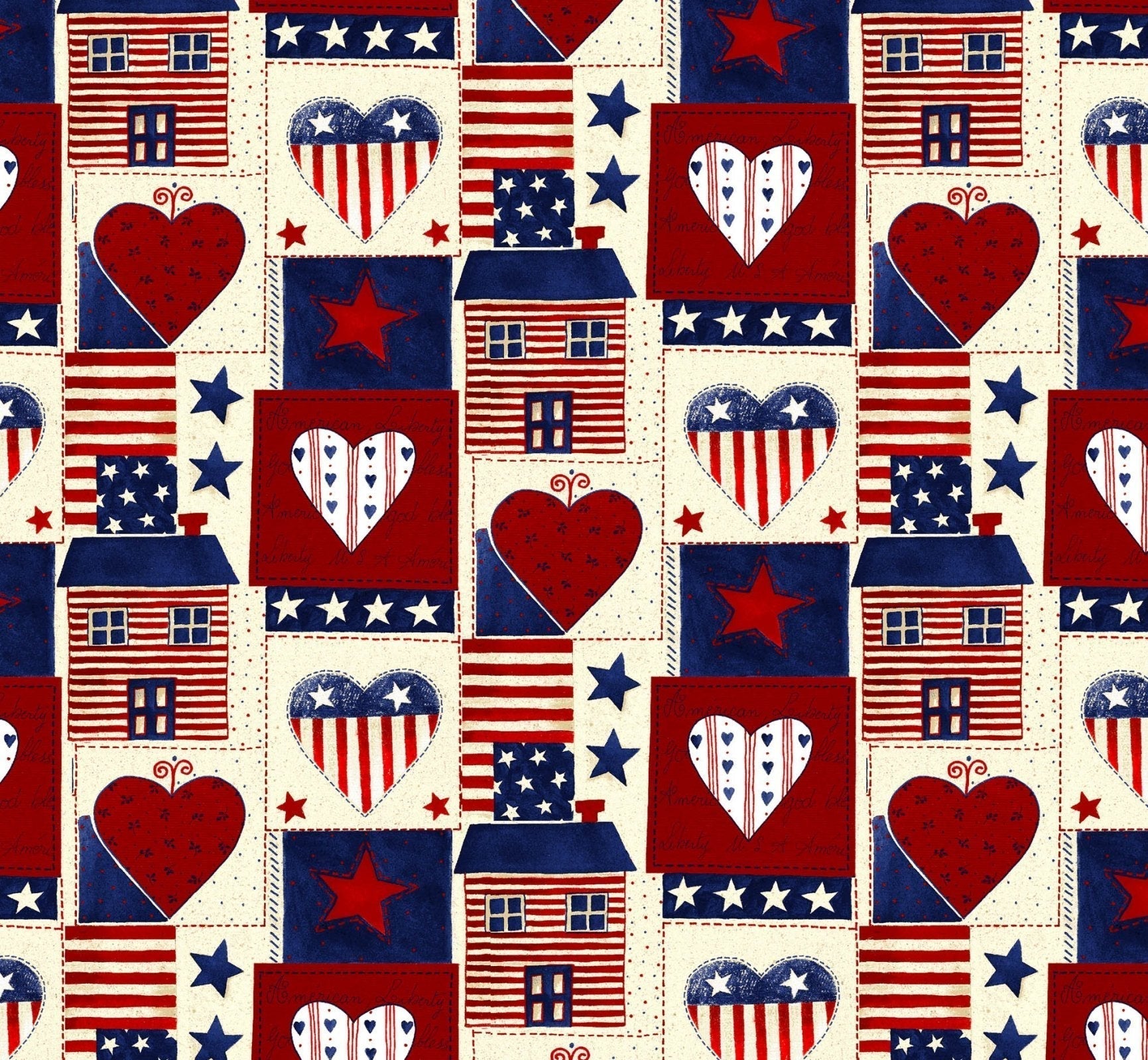 USA Heart Patriotic fabric AG - 9063 - 1B Americana hearts - Mary Jo Fabrics