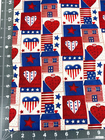 USA Heart Patriotic fabric AG - 9063 - 1B Americana hearts - Mary Jo Fabrics