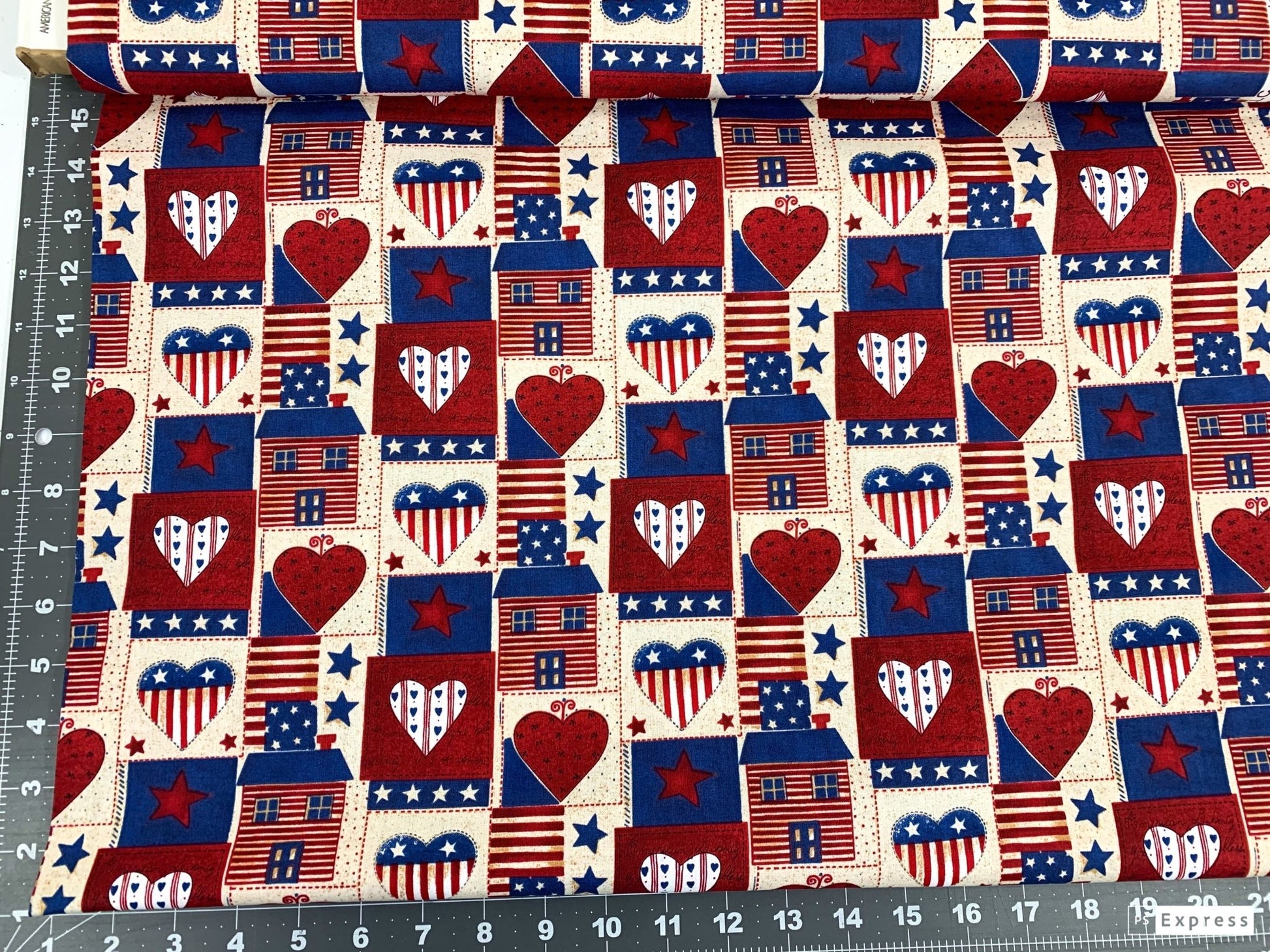 USA Heart Patriotic fabric AG - 9063 - 1B Americana hearts - Mary Jo Fabrics