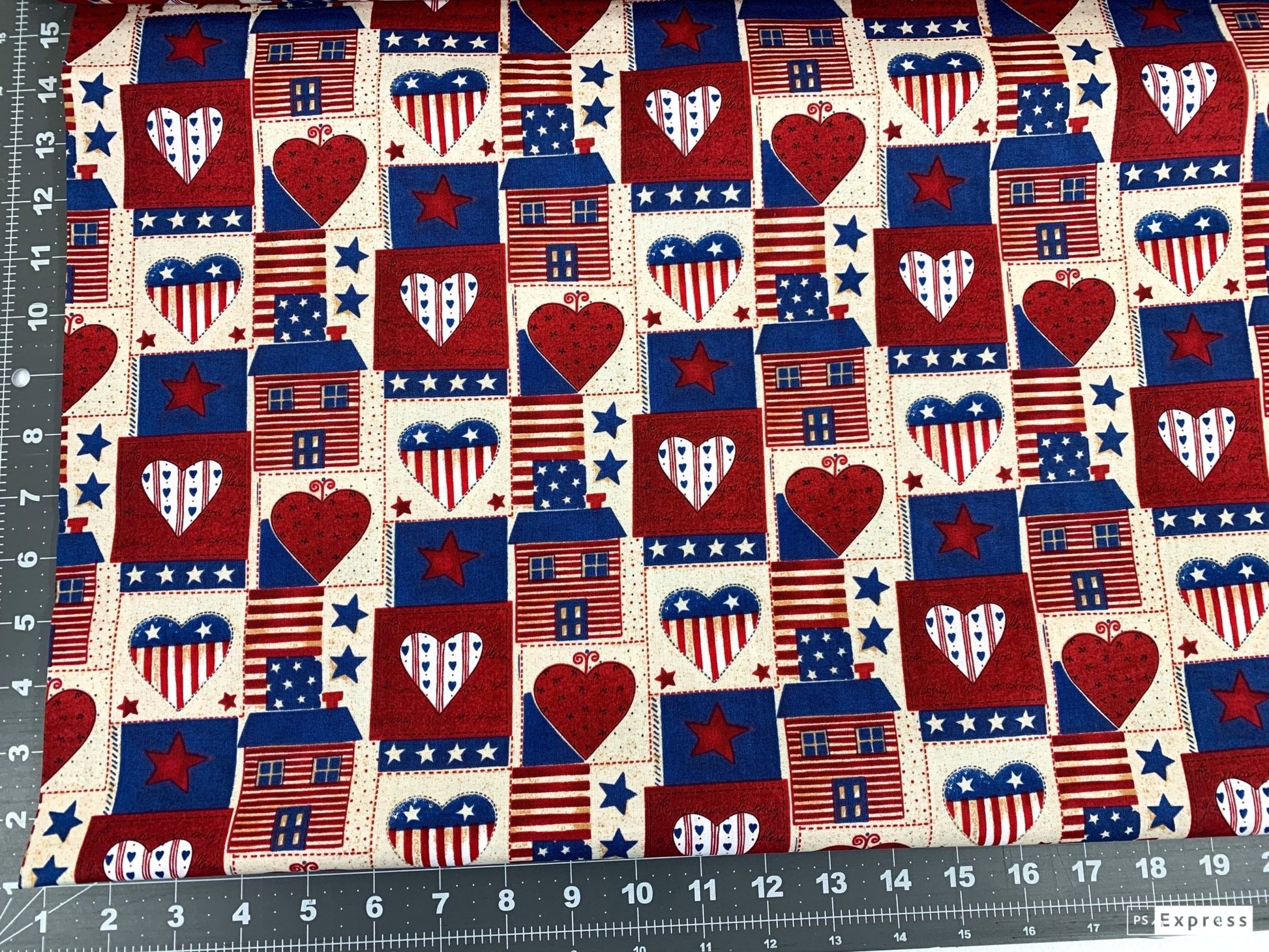 USA Heart Patriotic fabric AG - 9063 - 1B Americana hearts - Mary Jo Fabrics