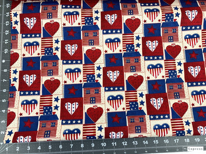 USA Heart Patriotic fabric AG - 9063 - 1B Americana hearts - Mary Jo Fabrics