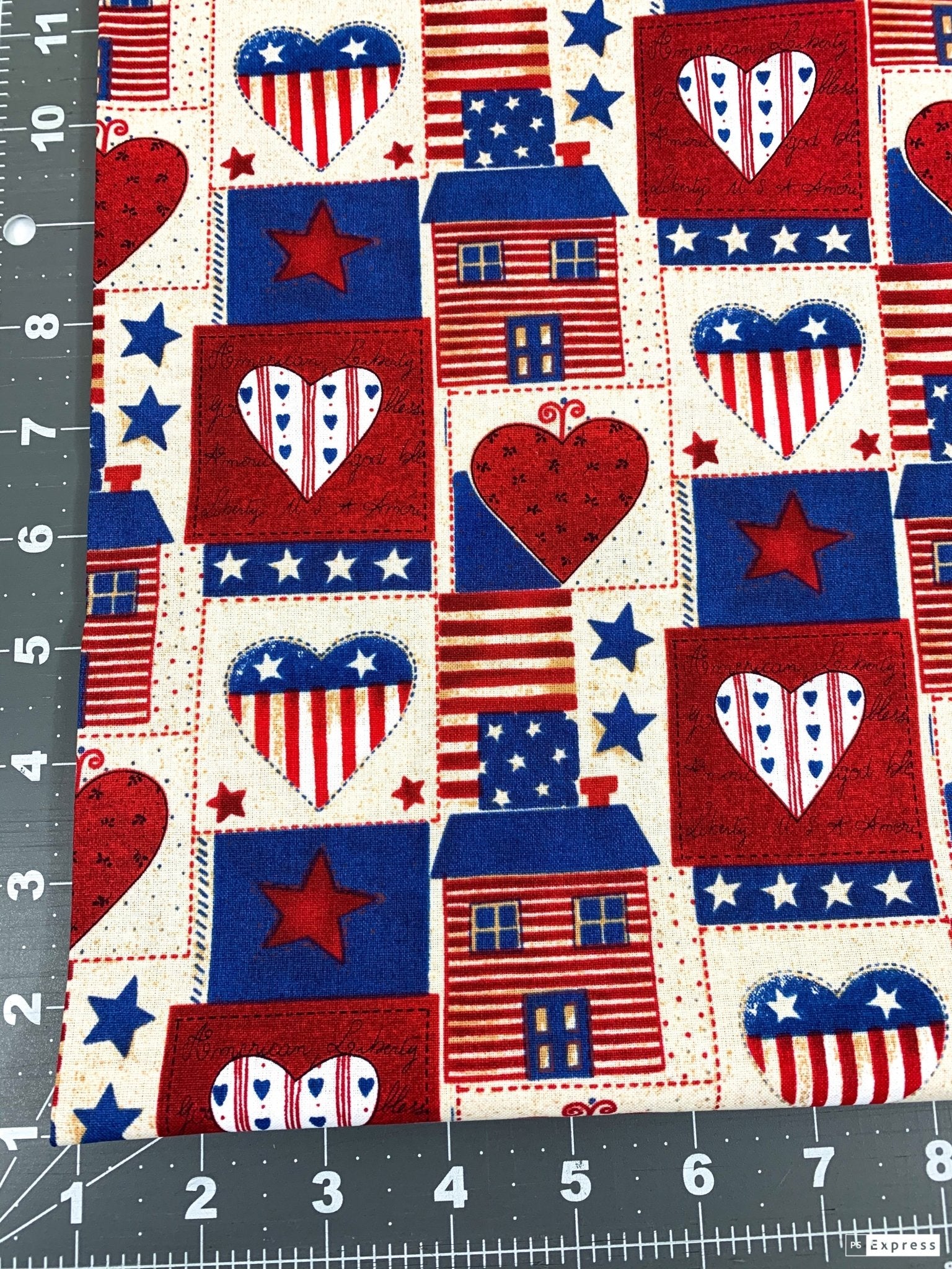 USA Heart Patriotic fabric AG - 9063 - 1B Americana hearts - Mary Jo Fabrics