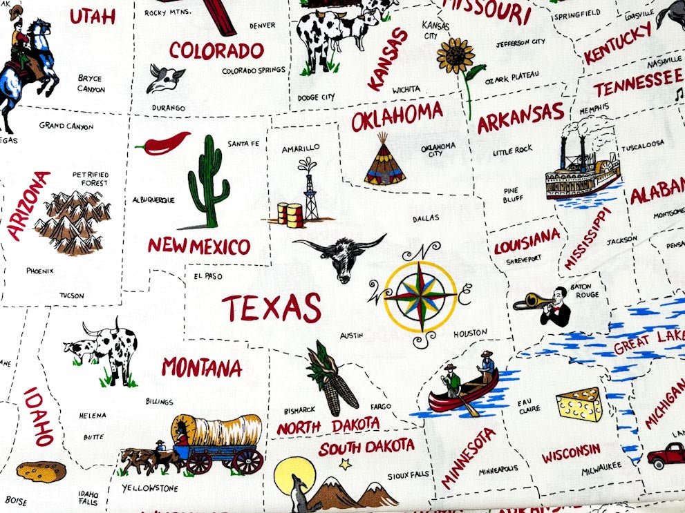 USA States Travel fabric Hobby fabric - Mary Jo Fabrics