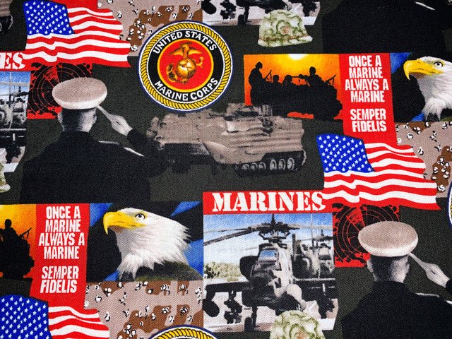 USMC Marine Corps fabric 021M Military fabric Always a Marine fabric - Mary Jo Fabrics