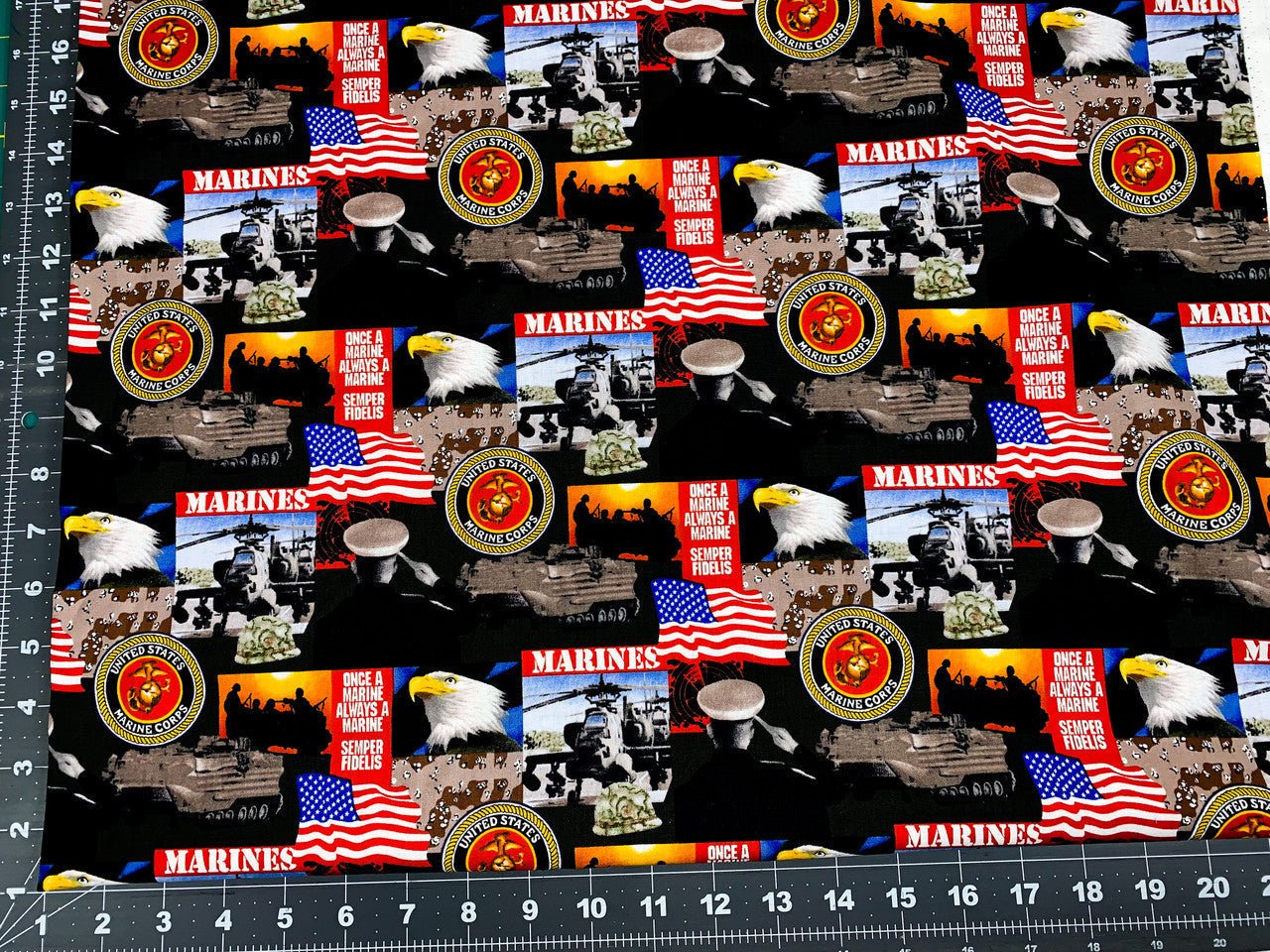 USMC Marine Corps fabric 021M Military fabric Always a Marine fabric - Mary Jo Fabrics