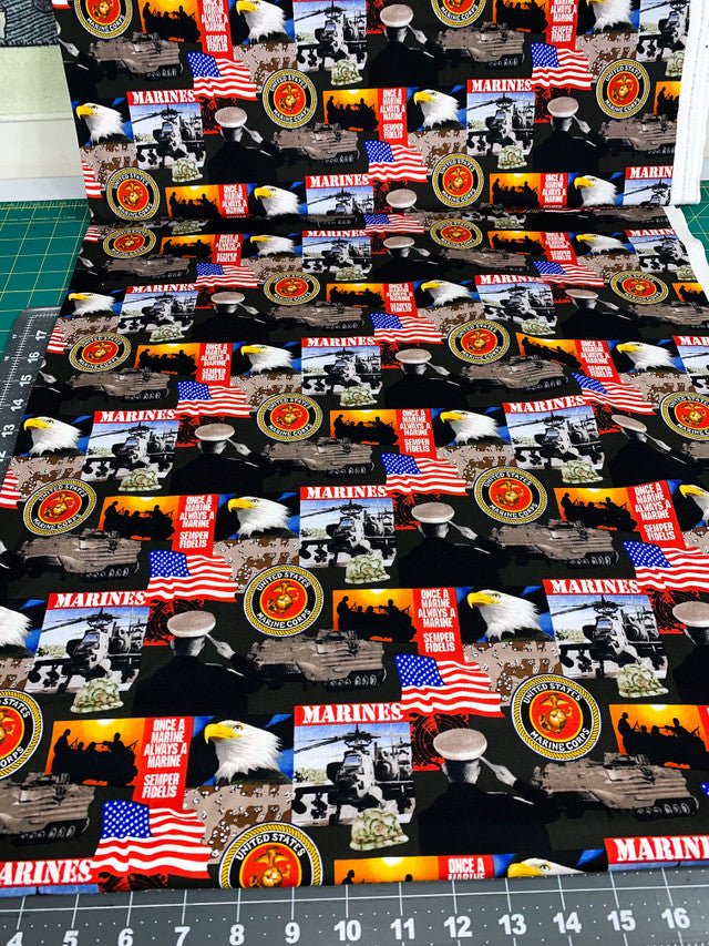 USMC Marine Corps fabric 021M Military fabric Always a Marine fabric - Mary Jo Fabrics