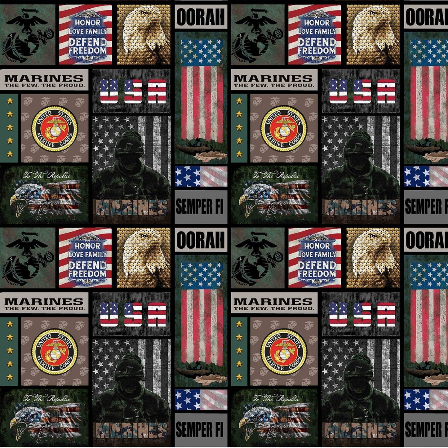 USMC Marine Corps fabric 1339M Military Marines Block - Mary Jo Fabrics