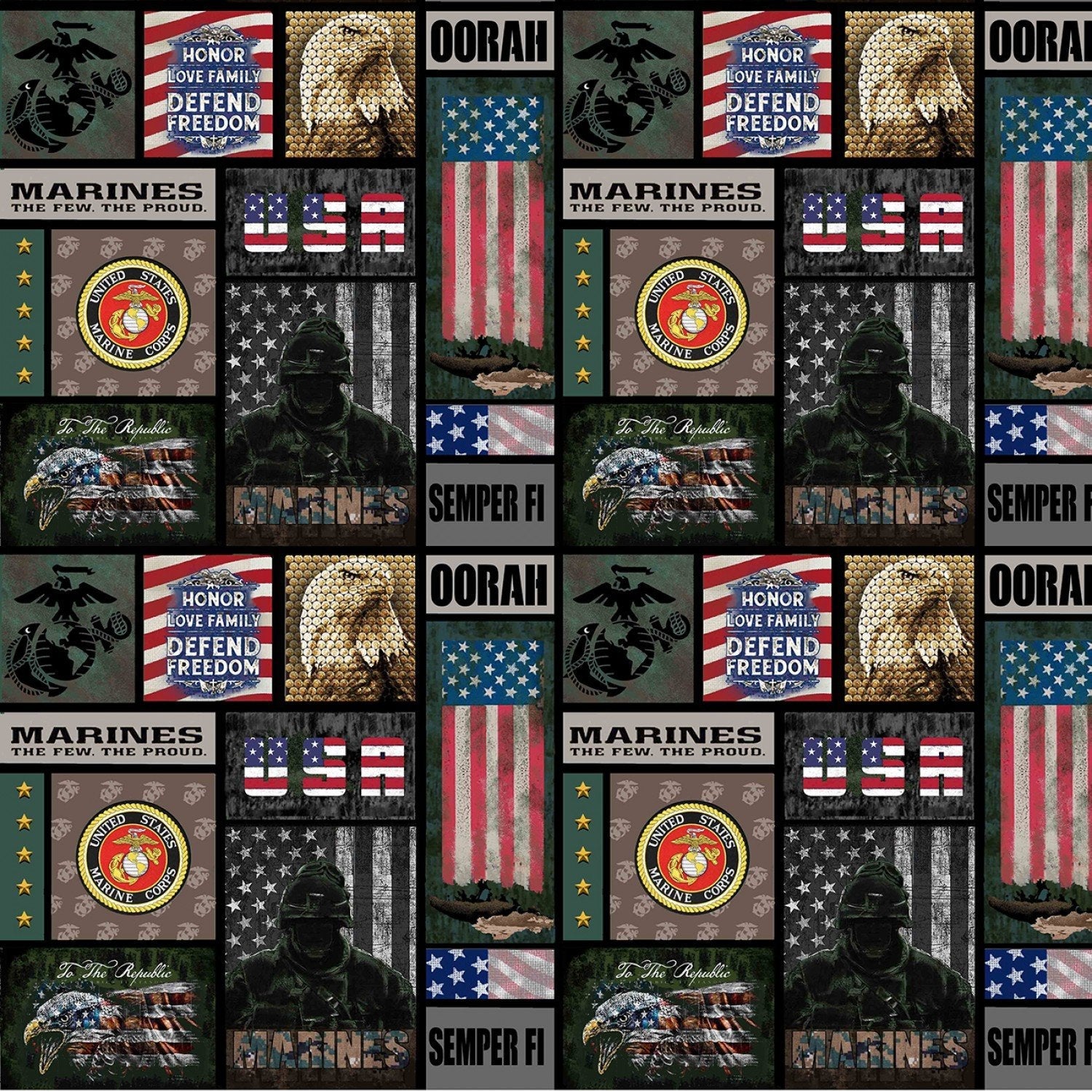 USMC Marine Corps fabric 1339M Military Marines Block - Mary Jo Fabrics