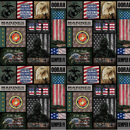 USMC Marine Corps fabric 1339M Military Marines Block - Mary Jo Fabrics