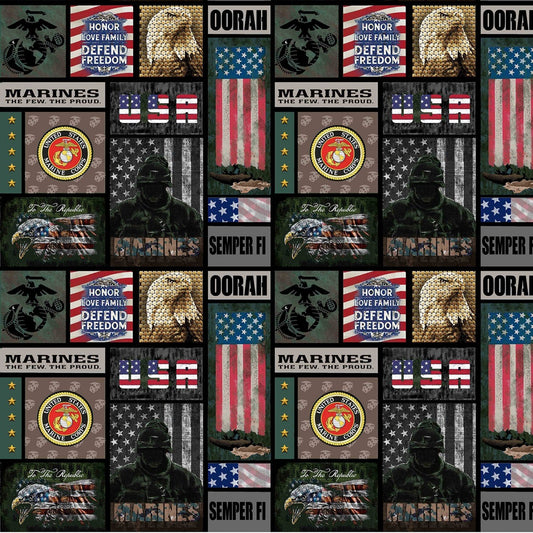 USMC Marine Corps fabric 1339M Military Marines Block - Mary Jo Fabrics