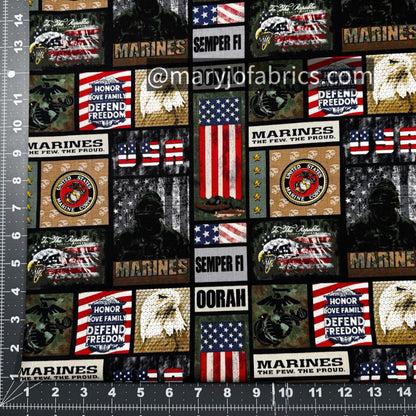 USMC Marine Corps fabric 1339M Military Marines Block - Mary Jo Fabrics