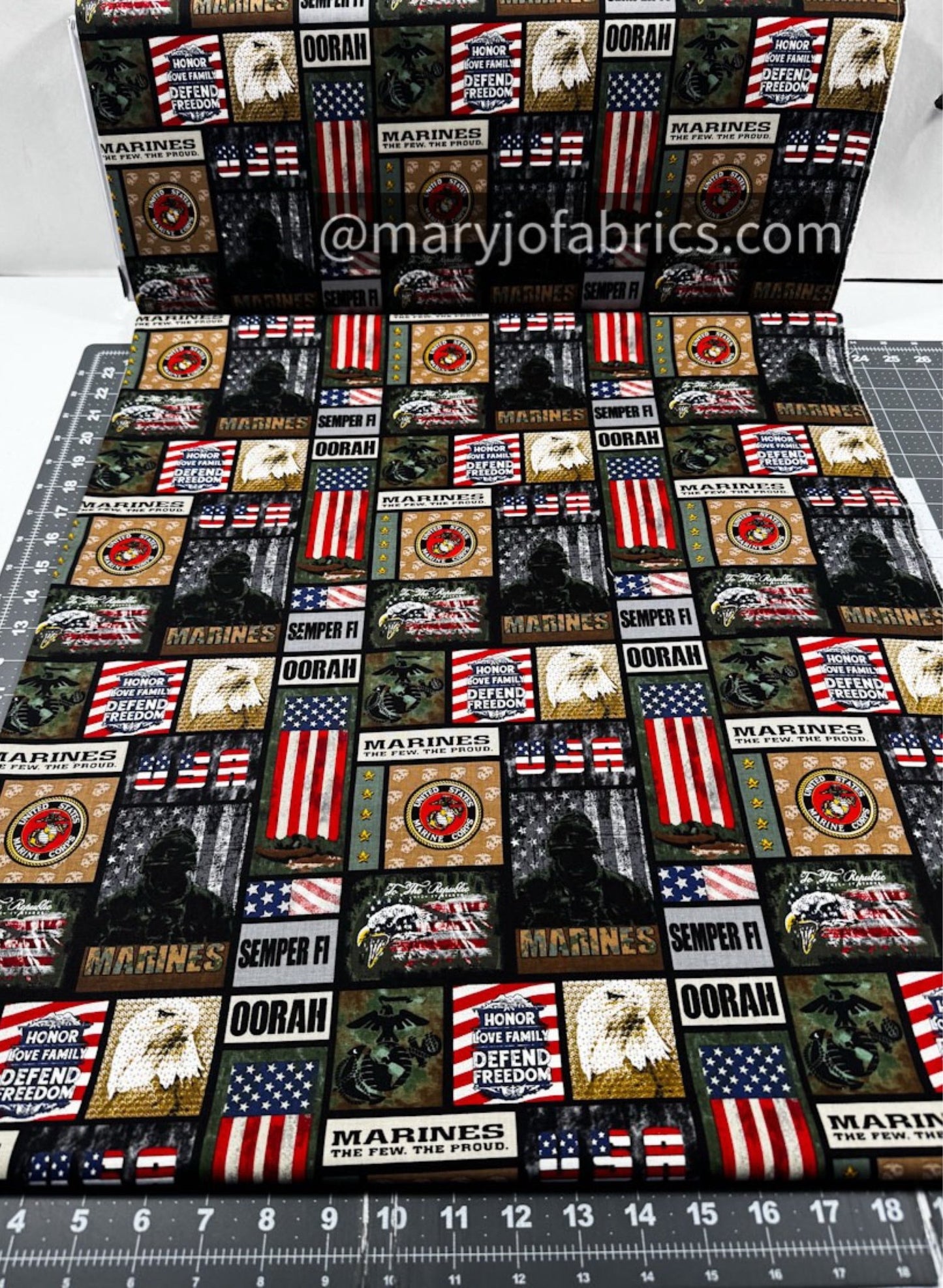USMC Marine Corps fabric 1339M Military Marines Block - Mary Jo Fabrics
