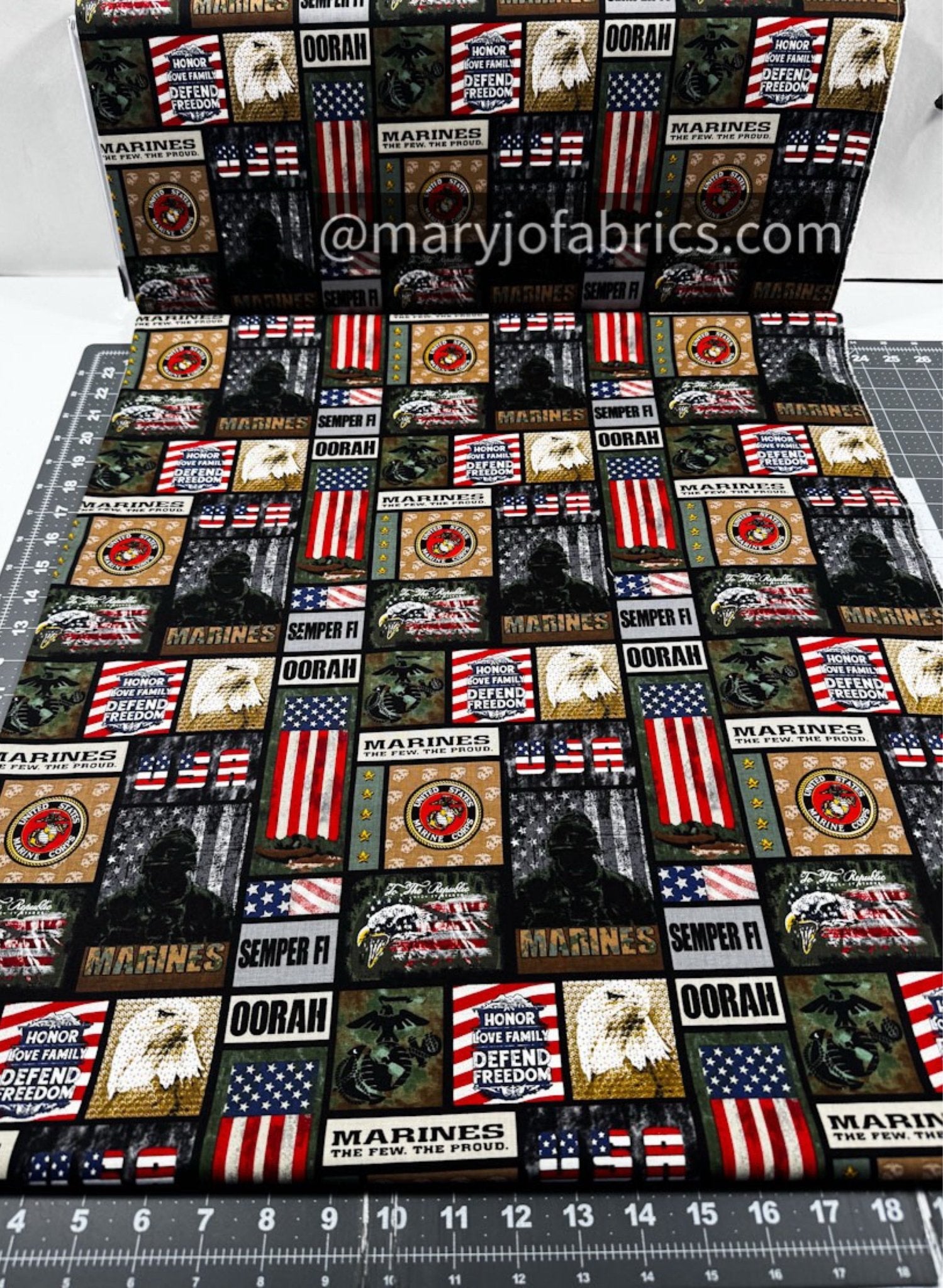 USMC Marine Corps fabric 1339M Military Marines Block - Mary Jo Fabrics
